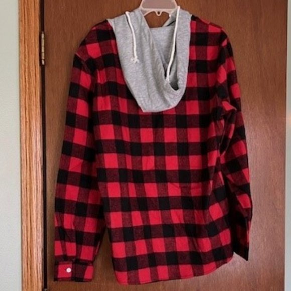 Shein Checkered Hoodie button-down flannel shirt size large - Picture 2 of 2